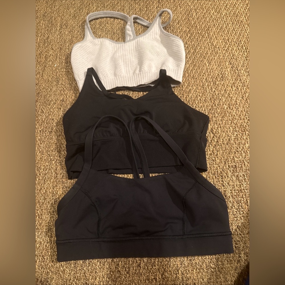 Set of Three Sports Bras in Black and gray